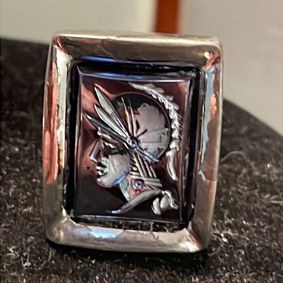 Vintage MCM silver tone intaglio Roman Centurion warrior bullet back cufflinks - Picture 7 of 14